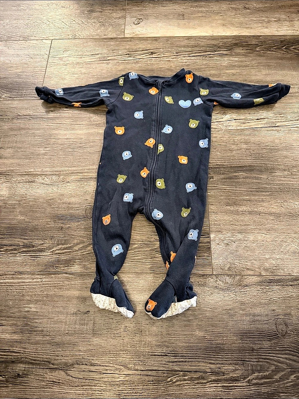 Pekkle Bear Print Organic Cotton Footed Sleeper Black 12M